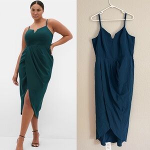City Chic Plus Size Sassy Tulip Midi Dress Emerald Green